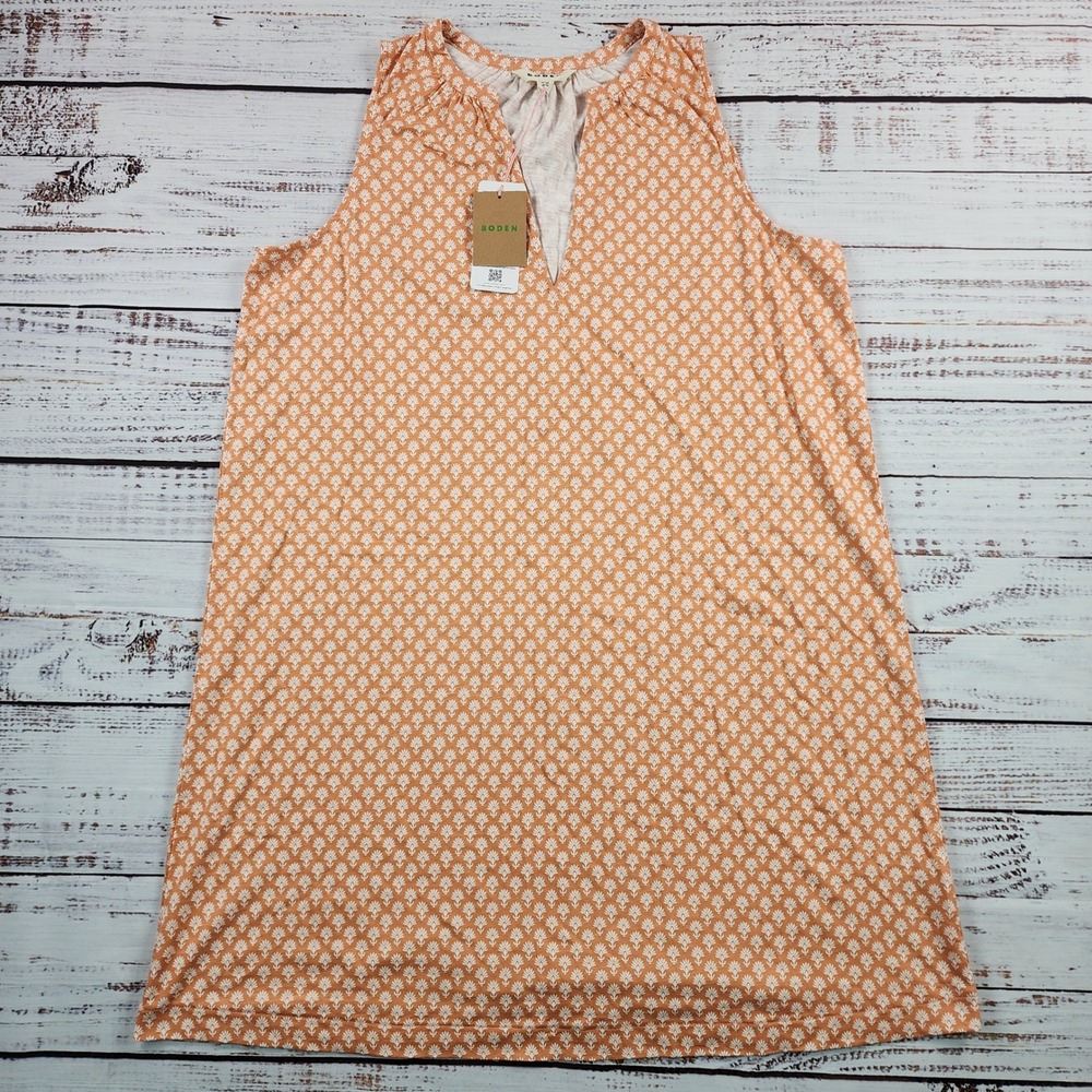 NWT Boden Notch-Neck Jersey Dress Orange Fan Print‎ Tencel Modal 12R